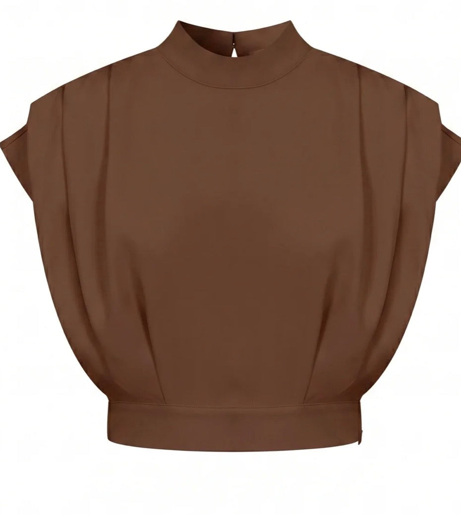 PREORDER 8/10 Pleated Top Brown
