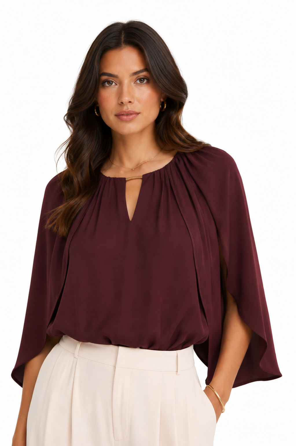 PREORDER 8/10 Shirred Cape Top Wine