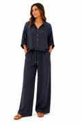 Linen Set 100% Italian Navy Blue Ligth