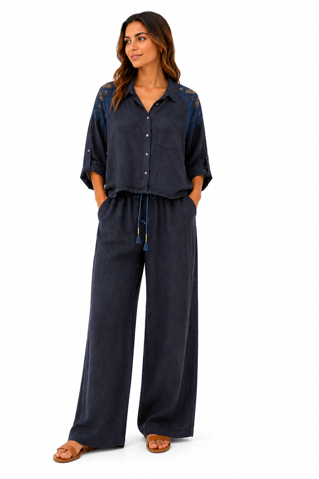 Linen Set 100% Italian Navy Blue Ligth