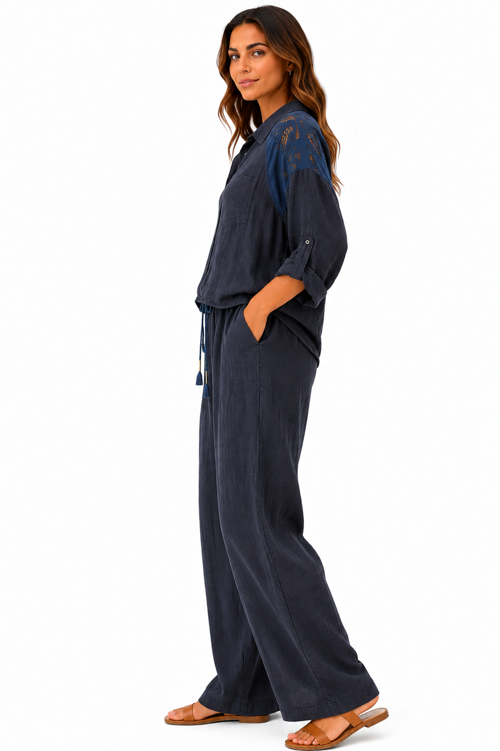 Linen Set 100% Italian Navy Blue Ligth