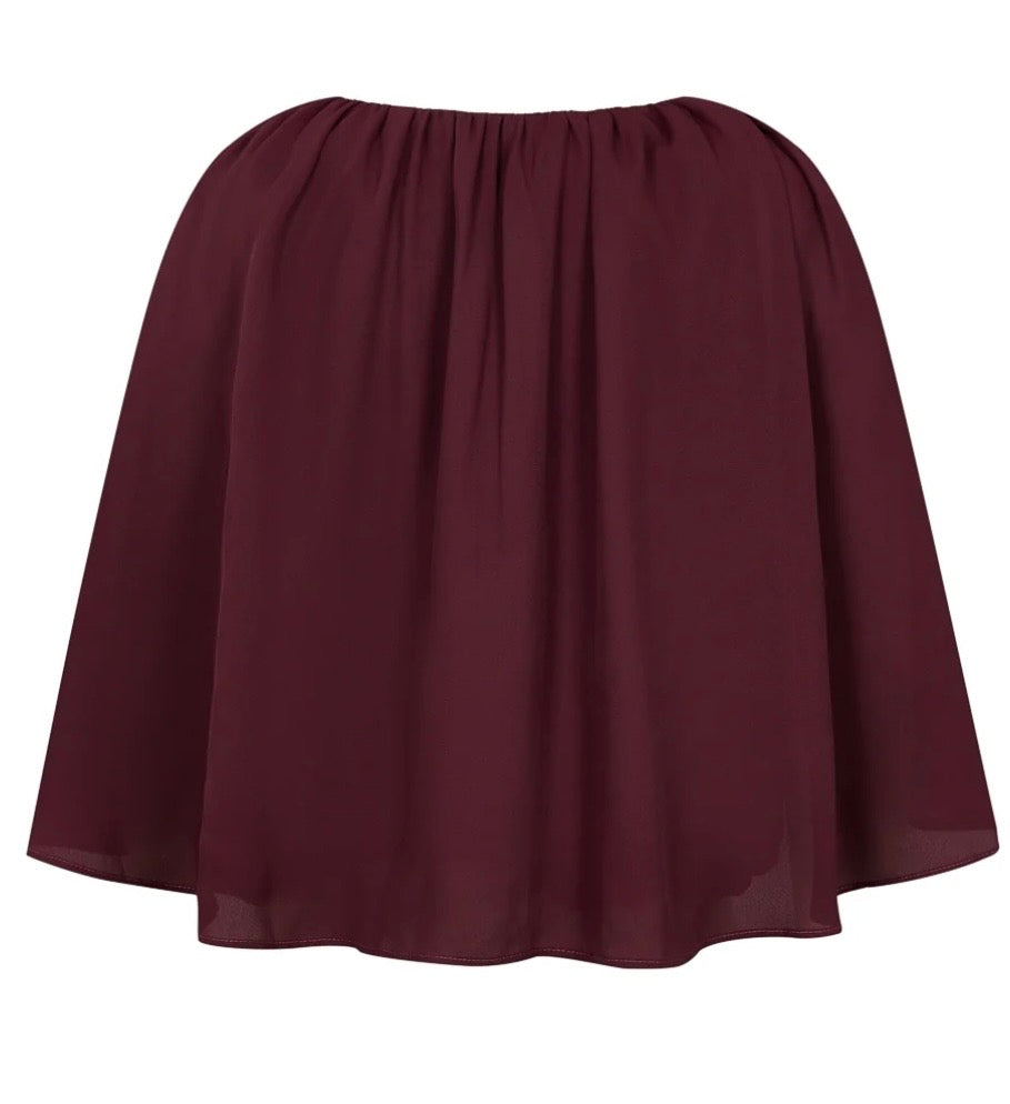 PREORDER 8/10 Shirred Cape Top Wine