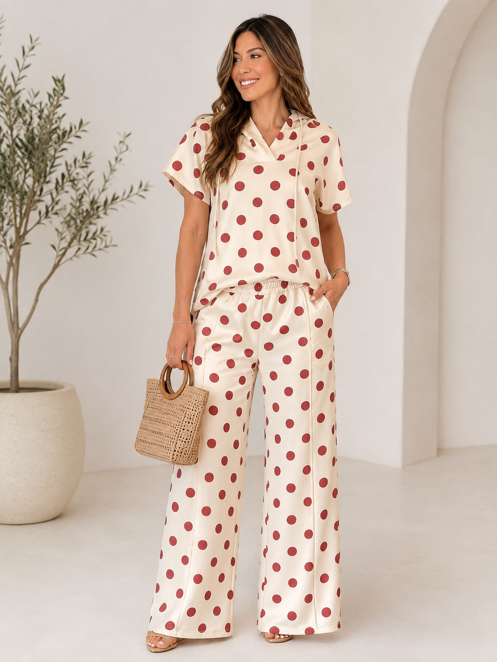 Comfy Set Polkadot Ivory Wine