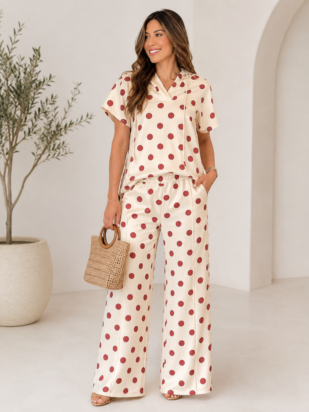 Comfy Set Polkadot Ivory Wine
