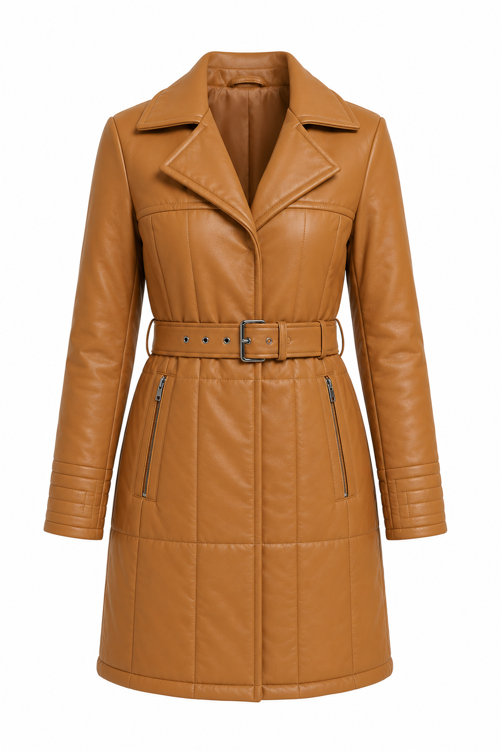 Kenneth Cole Camel Belted Faux Leather Coat