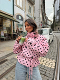 Cropped High Neck Polka Dot Trench Coat in Pink