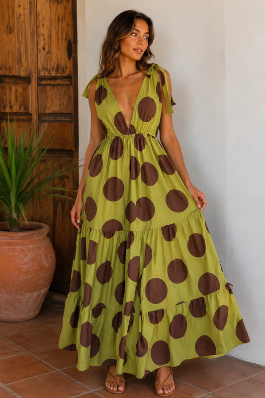 Maxi Dress Polkadots Green