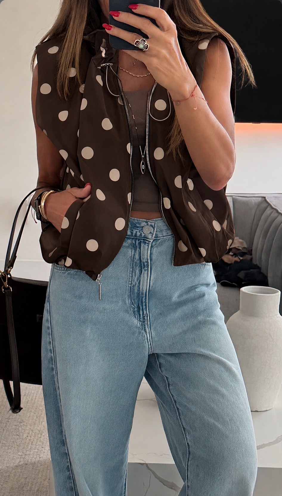 Jacket Vest Polkadot Brown