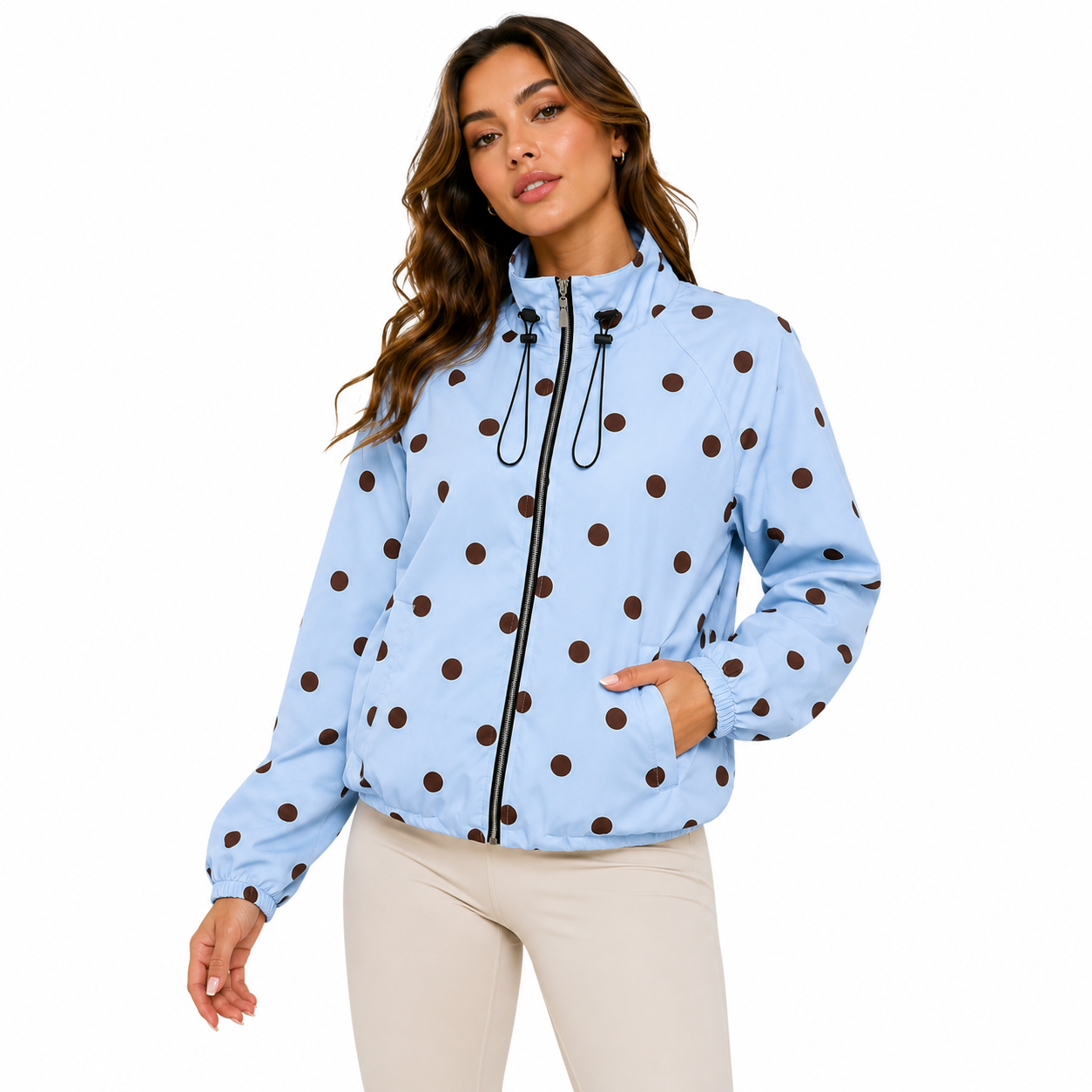 Polkadot Jacket Puffer Baby Blue/ Mocha