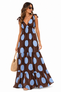 Maxi Dress Polkadots Blue / Brown