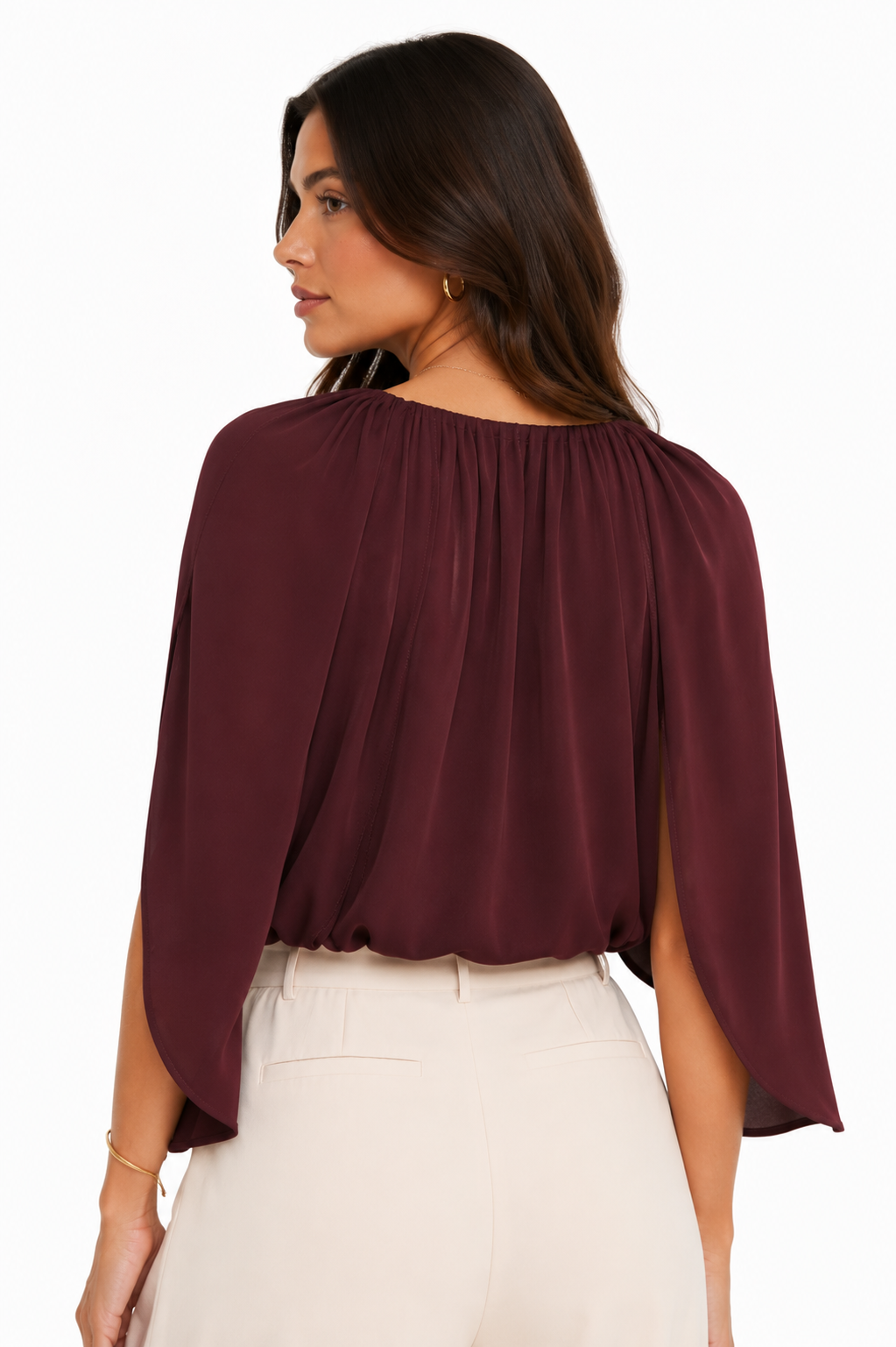 PREORDER 8/10 Shirred Cape Top Wine