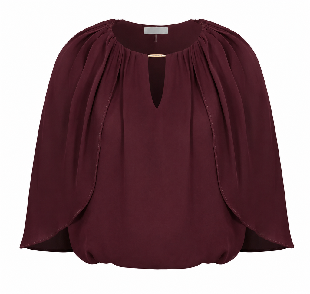 PREORDER 8/10 Shirred Cape Top Wine